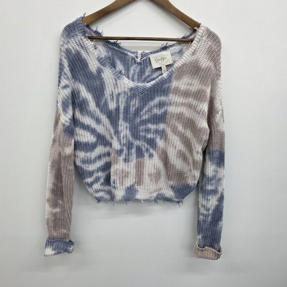 Jessica Simpson Distressed Tie-Dye Pullover Sweater Cropped Frayed Hem Size S - Picture 4 of 16